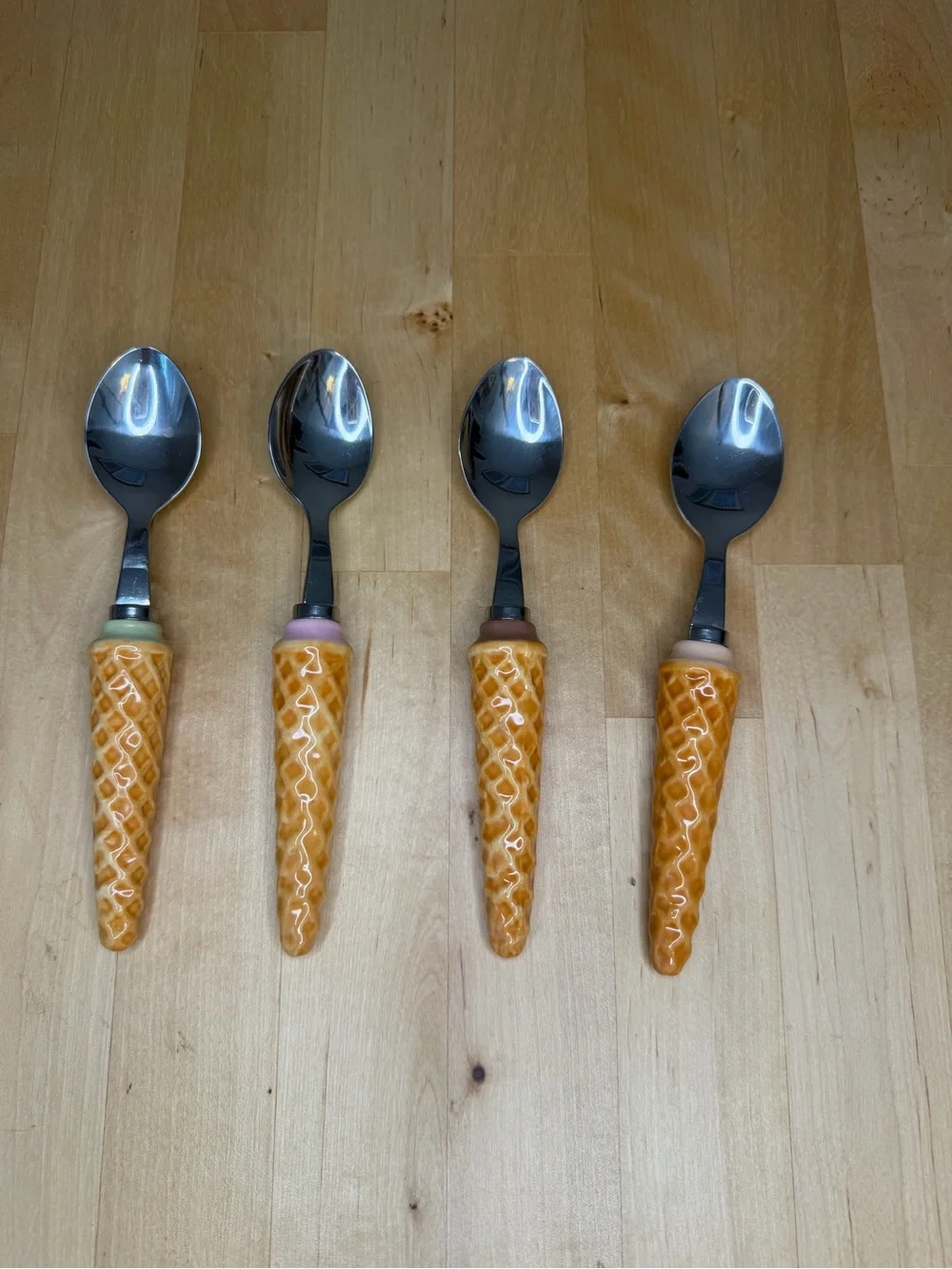Ice Cream Cone Handle Dessert Spoons - Set of 4